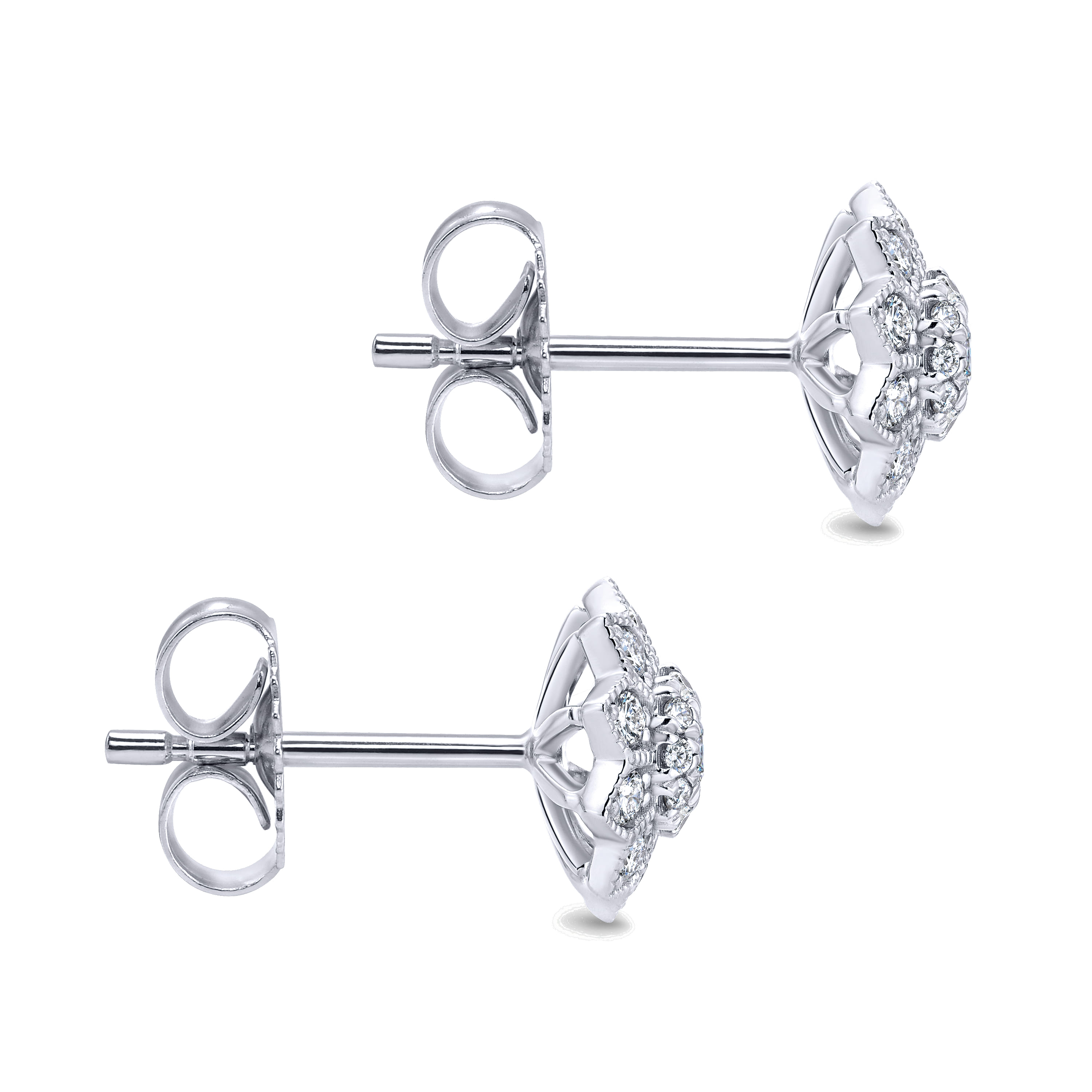 Floral - 14K White Gold Flower Diamond Stud Earrings - 0.38 ct - Shot 3