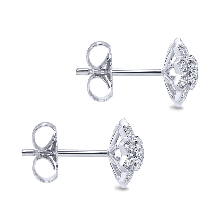 Floral - 14K White Gold Flower Diamond Stud Earrings - 0.38 ct - Shot 3