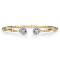 Floral - 14K White Yellow Gold Bujukan Split Cuff Bracelet with Diamond Flowers