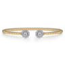 Floral - 14K White Yellow Gold Bujukan Split Cuff Bracelet with Diamond Flowers - 0.25 ct