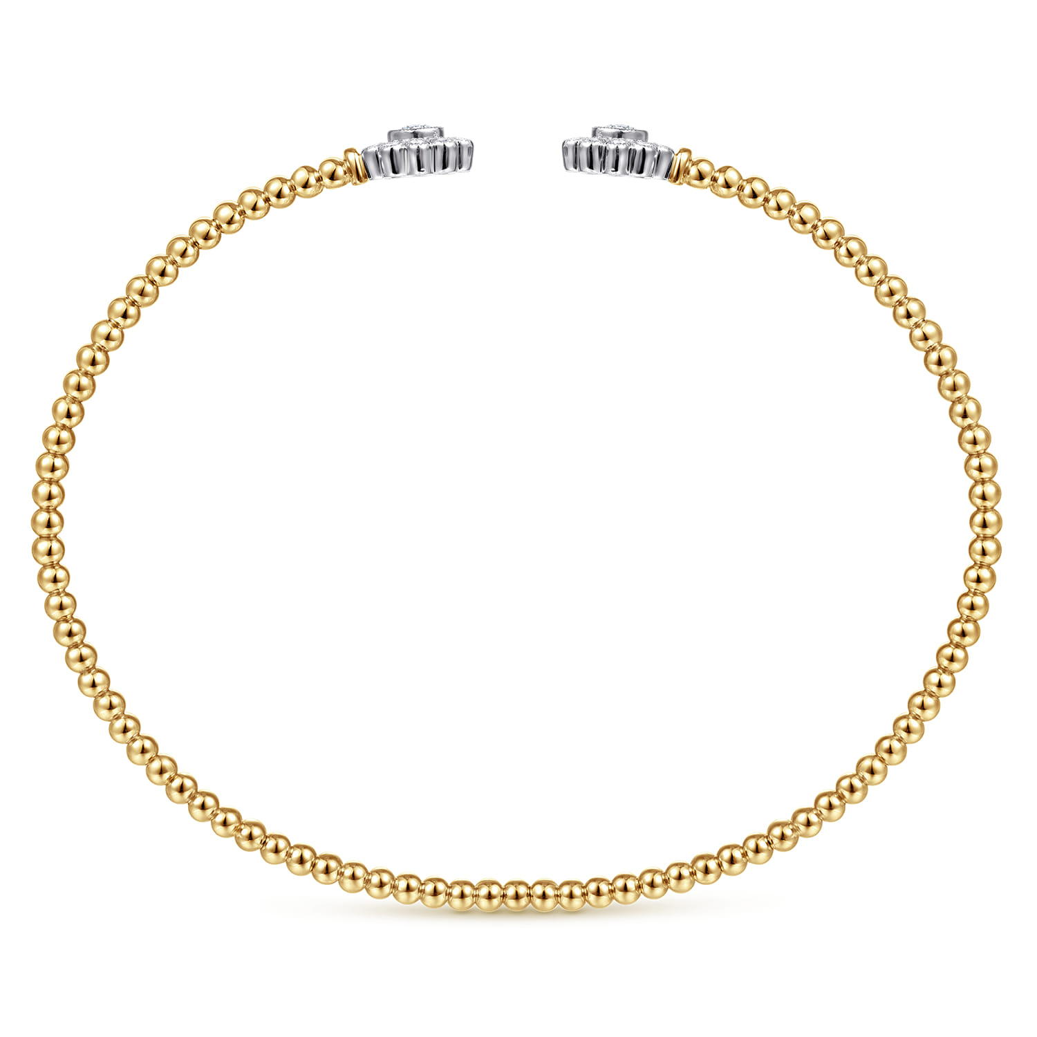 Floral - 14K White Yellow Gold Bujukan Split Cuff Bracelet with Diamond Flowers - 0.25 ct - Shot 3