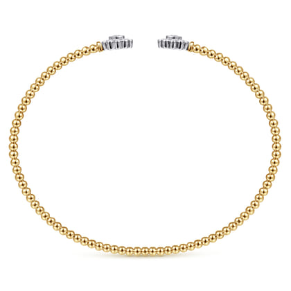 Floral - 14K White Yellow Gold Bujukan Split Cuff Bracelet with Diamond Flowers