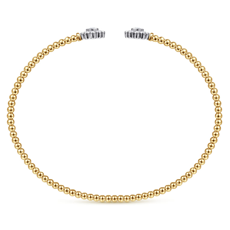 Floral - 14K White Yellow Gold Bujukan Split Cuff Bracelet with Diamond Flowers - 0.25 ct - Shot 3