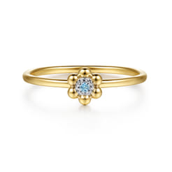Floral - 14K White  Yellow Gold Bujukan and Blue Topaz Flower Stackable Ring