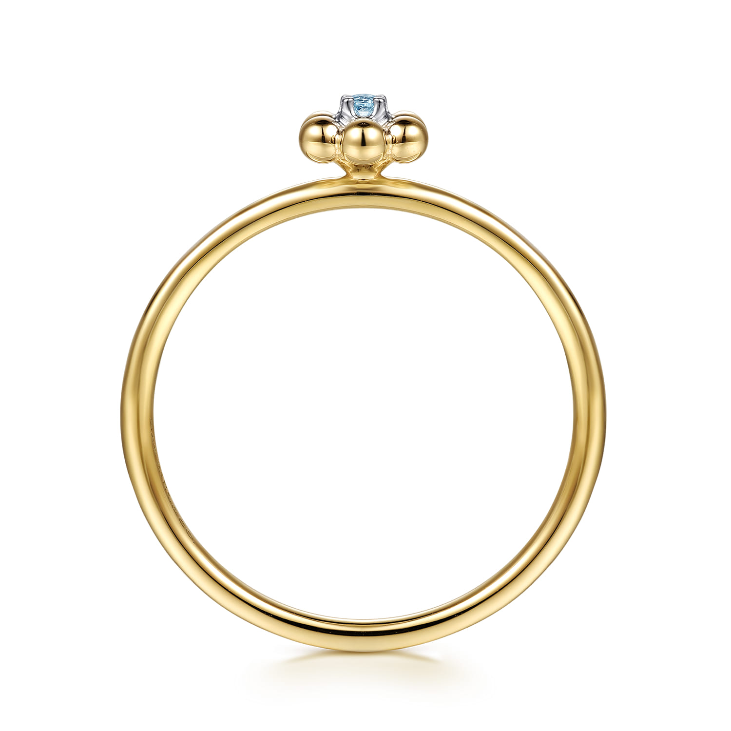 Floral - 14K White  Yellow Gold Bujukan and Blue Topaz Flower Stackable Ring - Shot 2