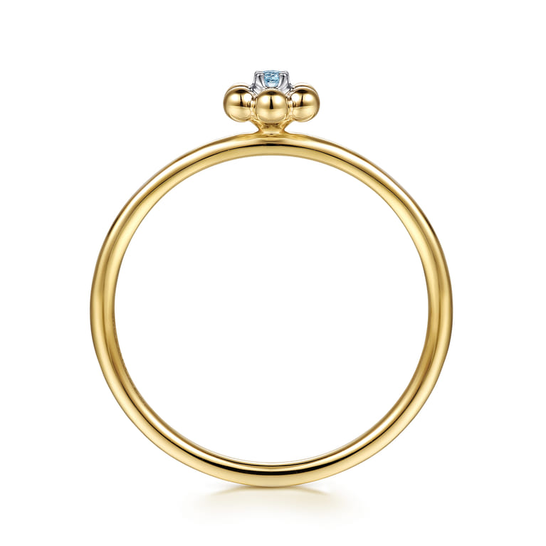 Floral - 14K White  Yellow Gold Bujukan and Blue Topaz Flower Stackable Ring - Shot 2