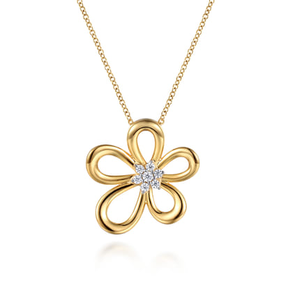Floral - 14K White  Yellow Gold Diamond Floral Pendant Necklace