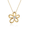 Floral - 14K White  Yellow Gold Diamond Floral Pendant Necklace - 0.17 ct