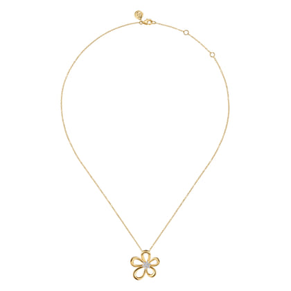 Floral - 14K White  Yellow Gold Diamond Floral Pendant Necklace
