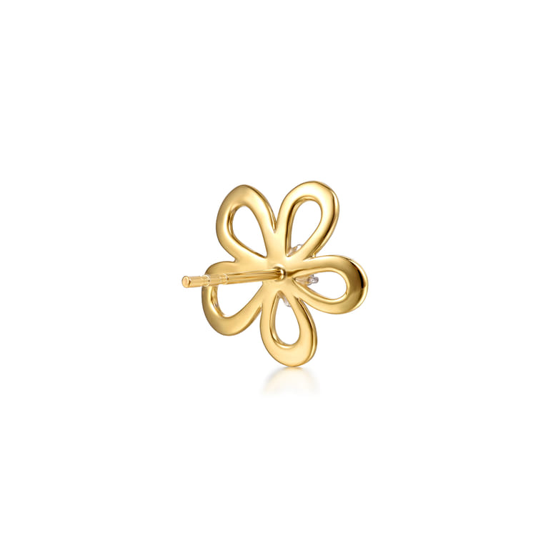 Floral - 14K White  Yellow Gold Diamond Floral Stud Earrings - 0.16 ct - Shot 2