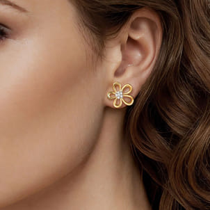 Floral - 14K White  Yellow Gold Diamond Floral Stud Earrings