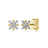 Floral - 14K White-Yellow Gold Diamond Flower Stud Earrings - 0.05 ct