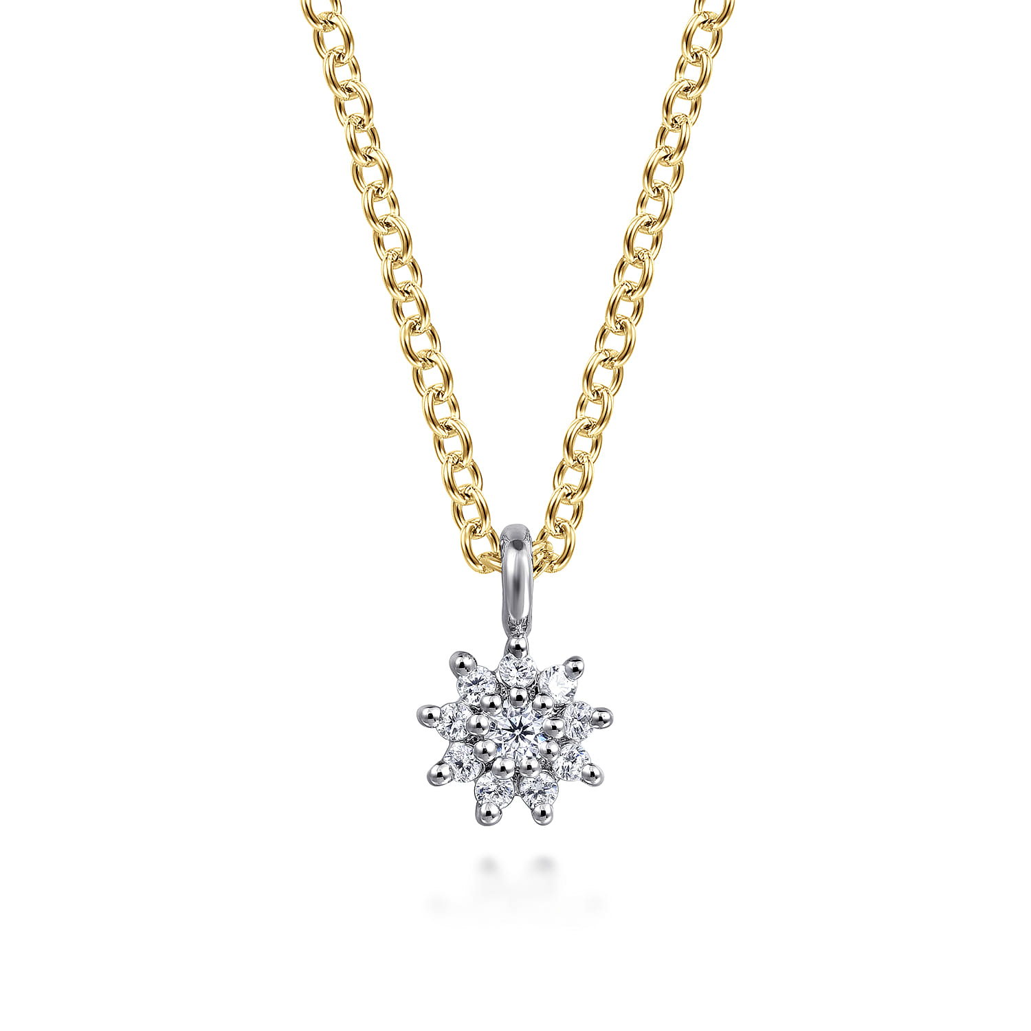 Floral - 14K White and Yellow Gold Diamond Flower Pendant Necklace - 0.05 ct - Shot 1