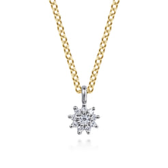 Floral - 14K White and Yellow Gold Diamond Flower Pendant Necklace