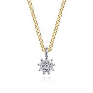 Floral - 14K White and Yellow Gold Diamond Flower Pendant Necklace