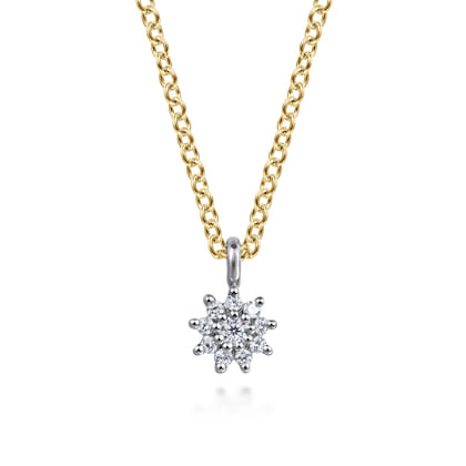 Floral - 14K White and Yellow Gold Diamond Flower Pendant Necklace