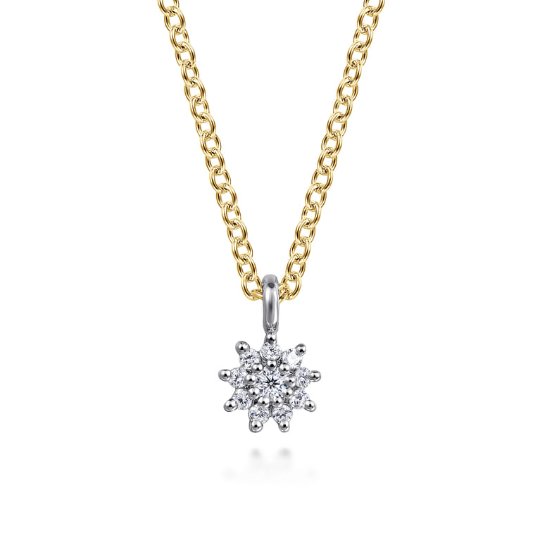Floral - 14K White and Yellow Gold Diamond Flower Pendant Necklace - 0.05 ct - Shot 1