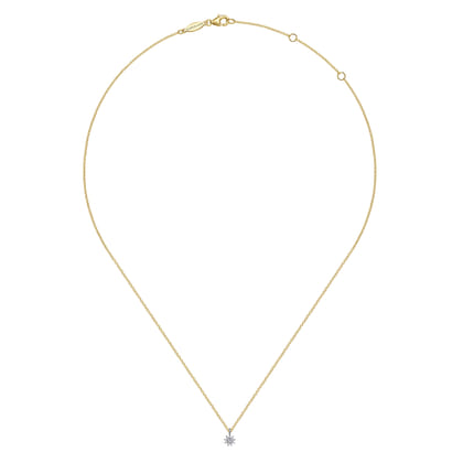 Floral - 14K White and Yellow Gold Diamond Flower Pendant Necklace