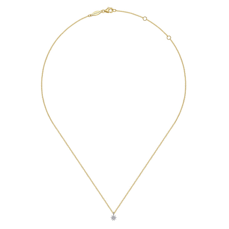 Floral - 14K White and Yellow Gold Diamond Flower Pendant Necklace - 0.05 ct - Shot 2