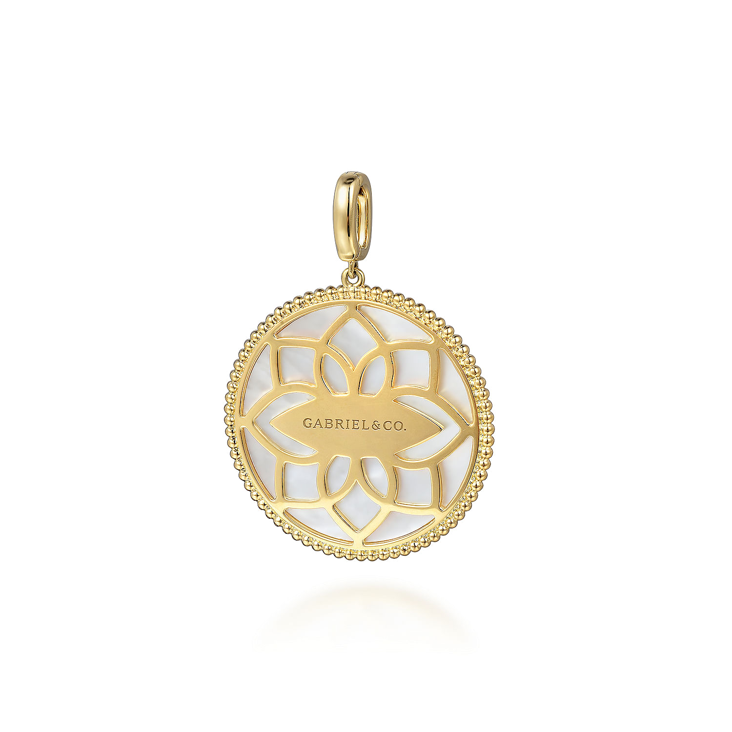 Floral - 14K Yellow Gold 32mm Bujukan Diamond and Mother of Pearl Medallion Pendant With Detachable Bail