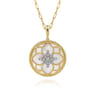 Floral - 14K Yellow Gold 32mm Bujukan Diamond and Mother of Pearl Medallion Pendant With Detachable Bail - 0.53 ct
