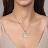 Floral - 14K Yellow Gold 32mm Bujukan Diamond and Mother of Pearl Medallion Pendant With Detachable Bail - 0.53 ct