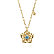 Floral - 14K Yellow Gold Blue Topaz Floral Drop Necklace
