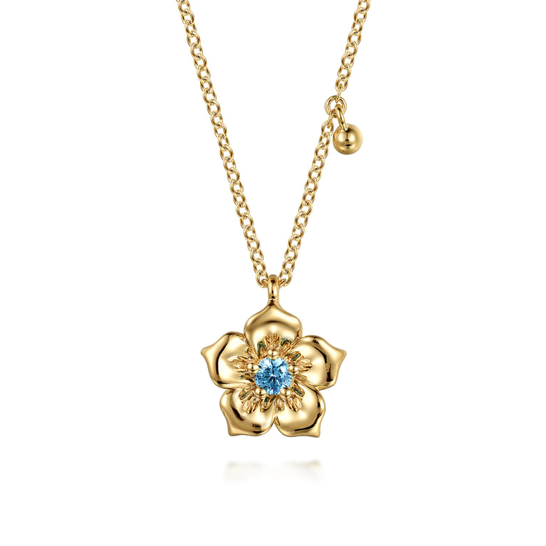 Floral - 14K Yellow Gold Blue Topaz Floral Drop Necklace - Shot 1