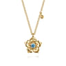 Floral - 14K Yellow Gold Blue Topaz Floral Drop Necklace