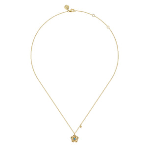 Floral - 14K Yellow Gold Blue Topaz Floral Drop Necklace