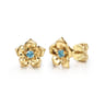 Floral - 14K Yellow Gold Blue Topaz Floral Stud Earrings