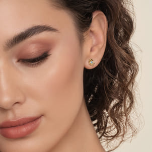 Floral - 14K Yellow Gold Blue Topaz Floral Stud Earrings