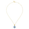 Floral - 14K Yellow Gold Bujukan Blue Topaz Clover Pendant Drop Necklace with Blue Dusk Blue and White Enamel