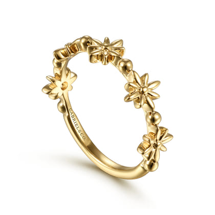Floral - 14K Yellow Gold Bujukan Dainty Floral Ring