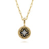Floral - 14K Yellow Gold Bujukan Diamond and Black Onyx Medallion Pendant in size 18mm With Detachable Bail - 0.09 ct