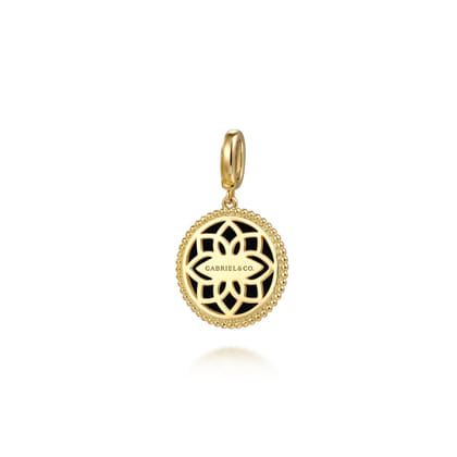 Floral - 14K Yellow Gold Bujukan Diamond and Black Onyx Medallion Pendant in size 18mm with Detachable Bail