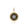 Floral - 14K Yellow Gold Bujukan Diamond and Black Onyx Medallion Pendant in size 24mm With Detachable Bail - 0.35 ct