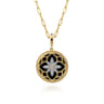 Floral - 14K Yellow Gold Bujukan Diamond and Black Onyx Medallion Pendant in size 24mm With Detachable Bail - 0.35 ct