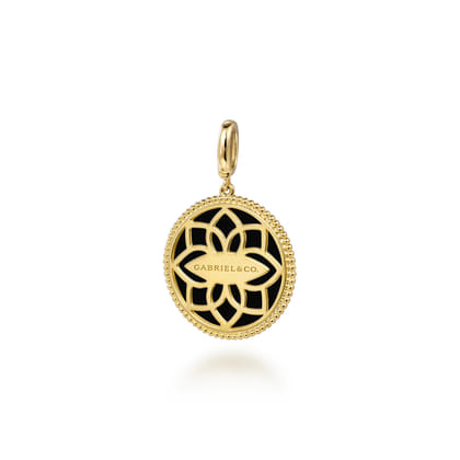 Floral - 14K Yellow Gold Bujukan Diamond and Black Onyx Medallion Pendant in size 24mm with Detachable Bail