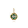 Floral - 14K Yellow Gold Bujukan Diamond and Malachite Medallion Pendant in size 18mm With Detachable Bail - 0.09 ct