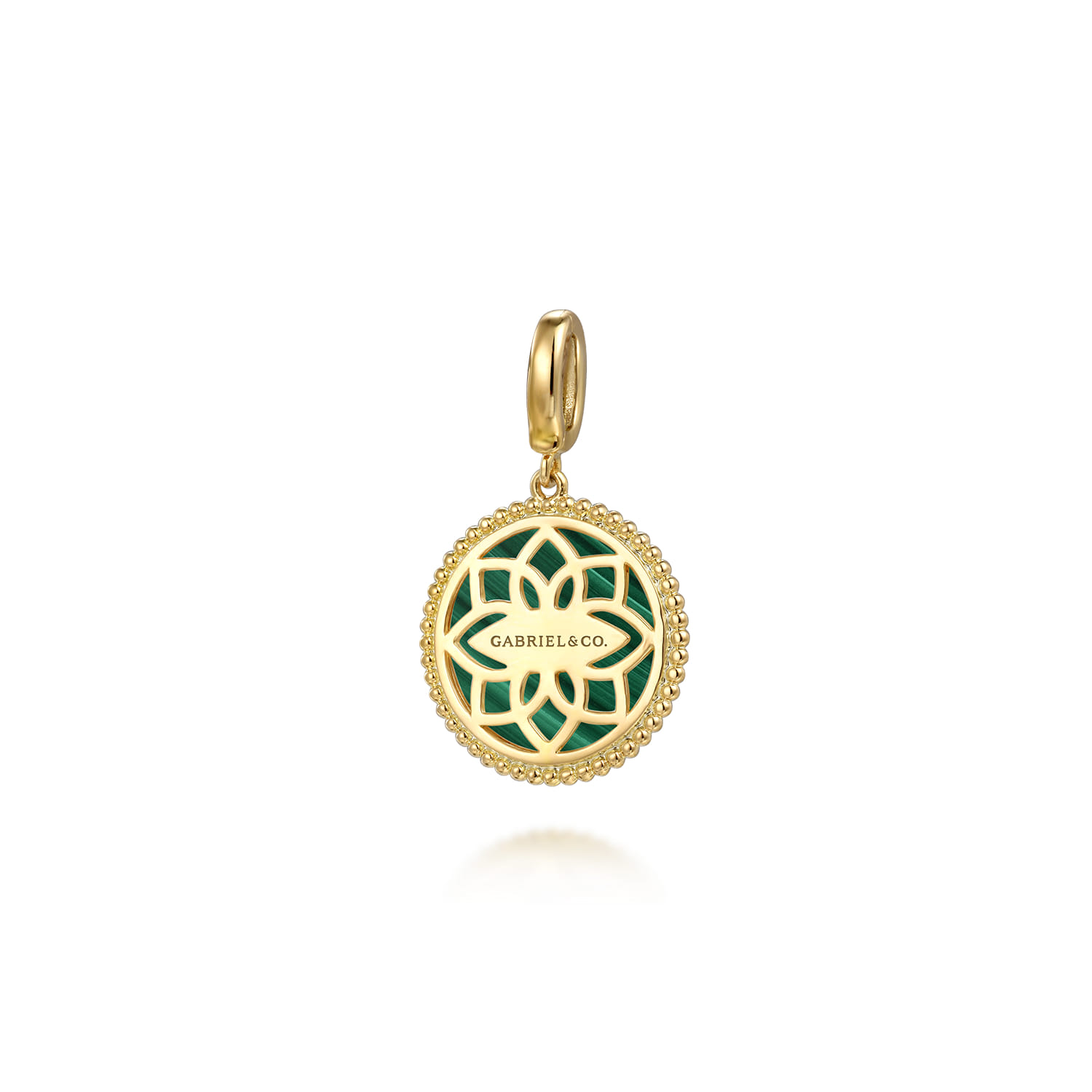 Floral - 14K Yellow Gold Bujukan Diamond and Malachite Medallion Pendant in size 18mm With Detachable Bail - 0.09 ct - Shot 2