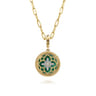 Floral - 14K Yellow Gold Bujukan Diamond and Malachite Medallion Pendant in size 18mm With Detachable Bail - 0.09 ct