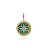 Floral - 14K Yellow Gold Bujukan Diamond and Malachite Medallion Pendant in size 24mm With Detachable Bail - 0.35 ct
