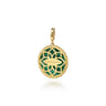 Floral - 14K Yellow Gold Bujukan Diamond and Malachite Medallion Pendant in size 24mm With Detachable Bail - 0.35 ct