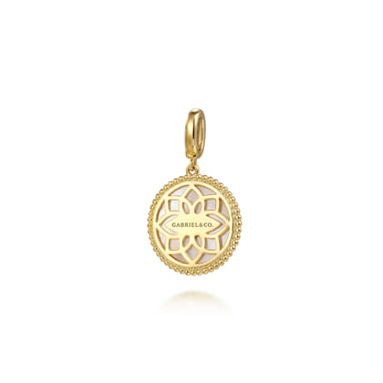 Floral - 14K Yellow Gold Bujukan Diamond and Mother of Pearl Medallion Pendant in size 18mm with Detachable Bail