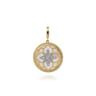 Floral - 14K Yellow Gold Bujukan Diamond and Mother of Pearl Medallion Pendant in size 24mm With Detachable Bail - 0.35 ct
