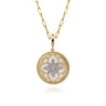 Floral - 14K Yellow Gold Bujukan Diamond and Mother of Pearl Medallion Pendant in size 24mm With Detachable Bail - 0.35 ct