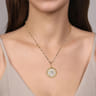 Floral - 14K Yellow Gold Bujukan Diamond and Mother of Pearl Medallion Pendant in size 24mm With Detachable Bail - 0.35 ct
