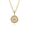Floral - 14K Yellow Gold Bujukan Diamond and Pink Mother of Pearl Medallion Pendant in size 18mm With Detachable Bail - 0.09 ct