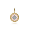 Floral - 14K Yellow Gold Bujukan Diamond and Pink Mother of Pearl Medallion Pendant in size 24mm With Detachable Bail - 0.35 ct